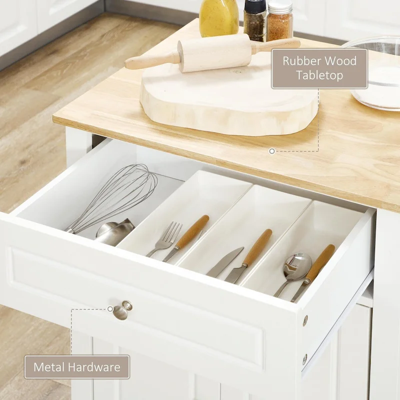Rolling Kitchen Island Cart with Drawer, Adjustable Shelf, and 2 Towel Racks