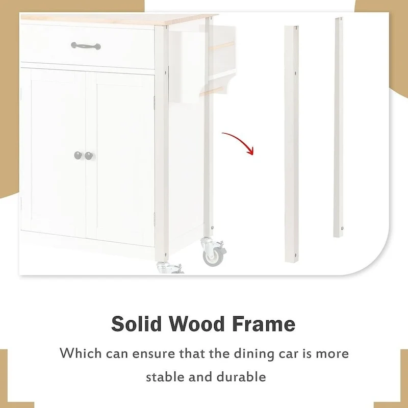 Kitchen Island Cart with Solid Wood Top, Locking Wheels, Spice & Towel Rack