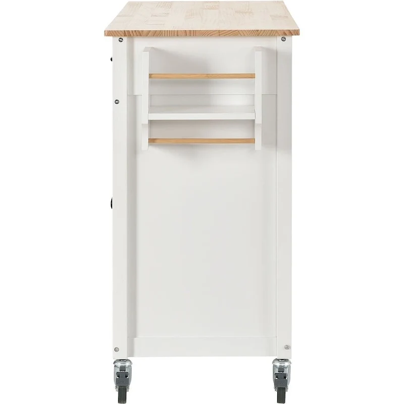 Kitchen Island Cart with Solid Wood Top, Locking Wheels, Spice & Towel Rack