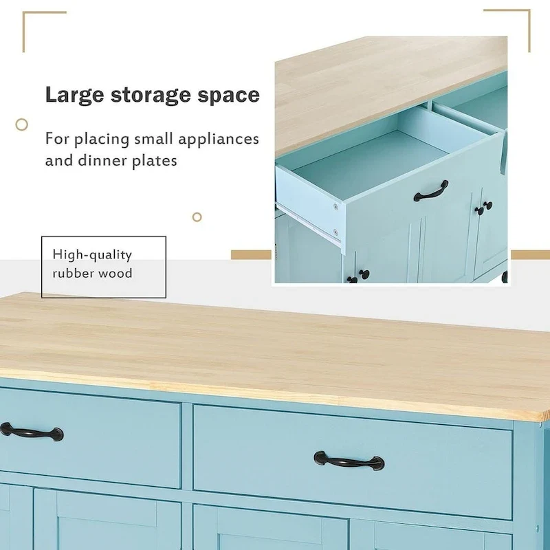 Kitchen Island Cart with Solid Wood Top, Locking Wheels, Spice & Towel Rack