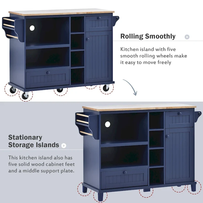 Kitchen Island Cart With Storage Cabinet And Two Locking Wheels(no include stool)