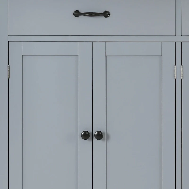 Classic Wooden Kitchen Island Cart with 2 Drawers, 2 Cabinets, a Towel Rack and a Spice Rack