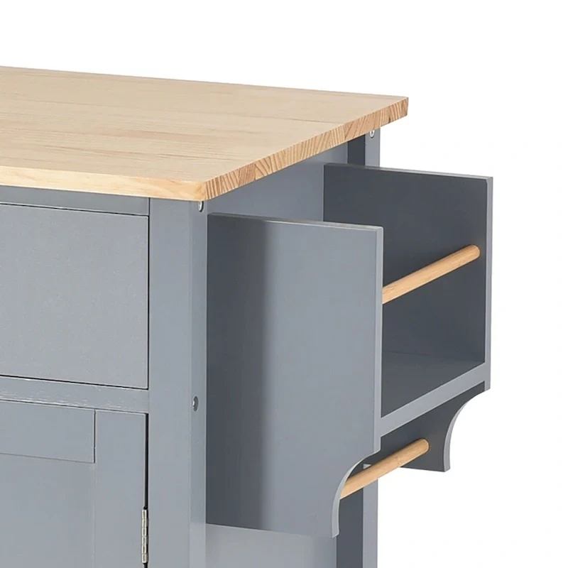 Classic Wooden Kitchen Island Cart with 2 Drawers, 2 Cabinets, a Towel Rack and a Spice Rack