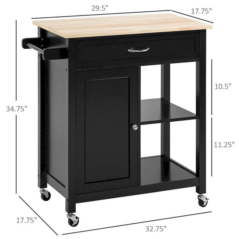 Rolling Kitchen Island Cart with Storage and Solid Wood Top - N/A