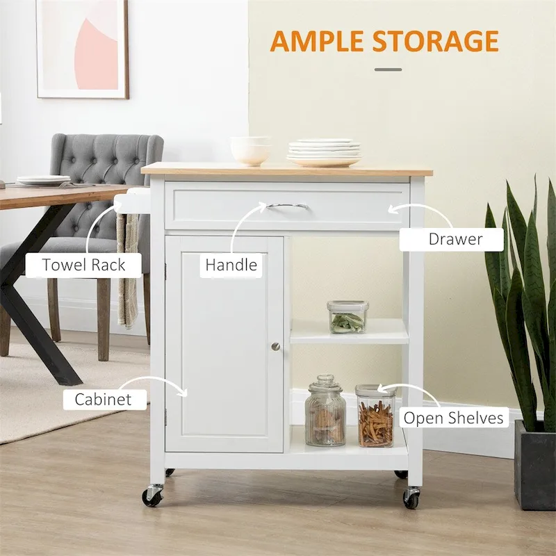 Rolling Kitchen Island Cart with Storage and Solid Wood Top - N/A