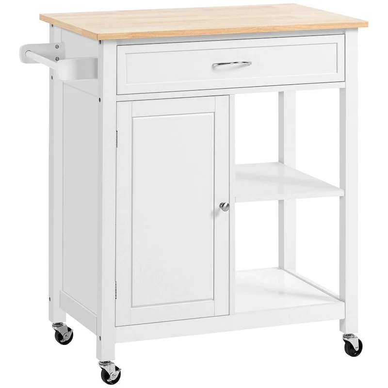 Rolling Kitchen Island Cart with Storage and Solid Wood Top - N/A