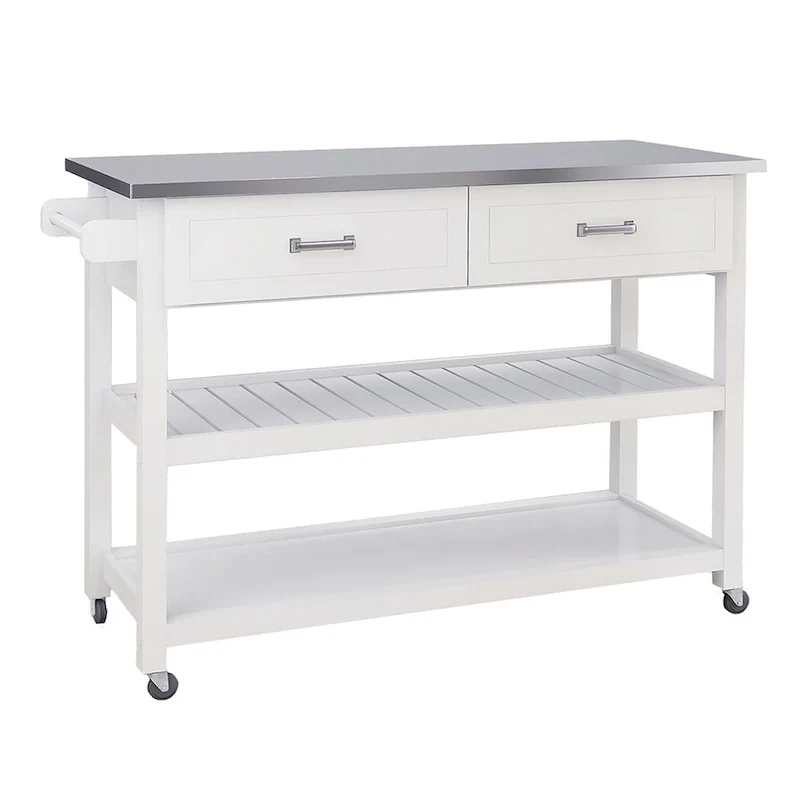 Merax Stainless Steel Table Top White Kicthen Cart With Two Drawers