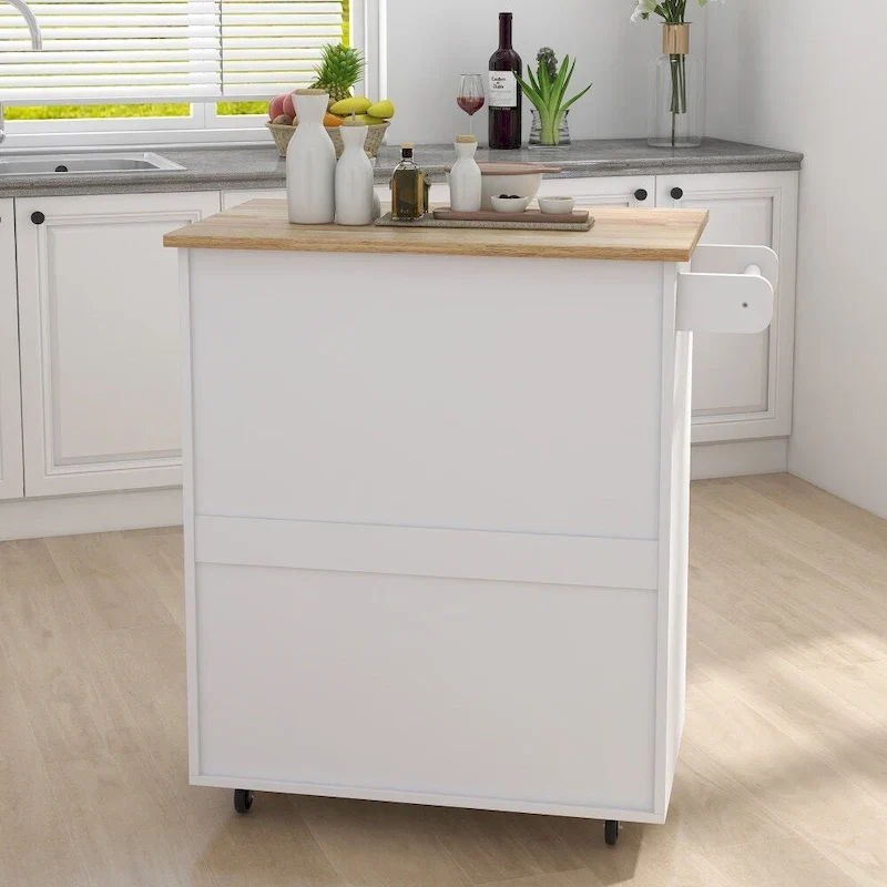 Kitchen Rolling Trolley Cart with Adjustable Shelves and Towel Rack