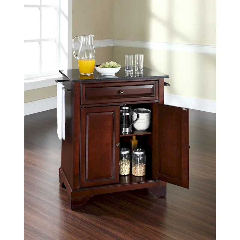 Crosley LaFayette Solid Black Granite Top Portable Kitchen Island in Vintage Mahogany Finish - 31 W x 18 D x 35 H