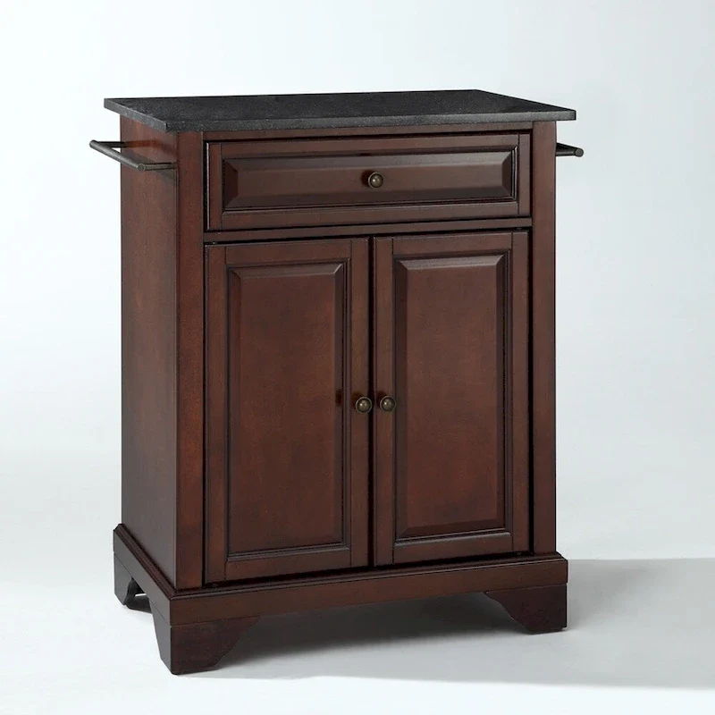 Crosley LaFayette Solid Black Granite Top Portable Kitchen Island in Vintage Mahogany Finish - 31 W x 18 D x 35 H