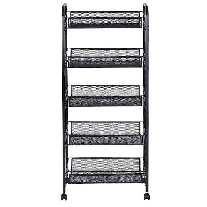 5 Tier Storage Rack Trolley Cart With Four 360 Degree Swivel Wheels - 17.5 x 10.5 x 41 (L x W x H)
