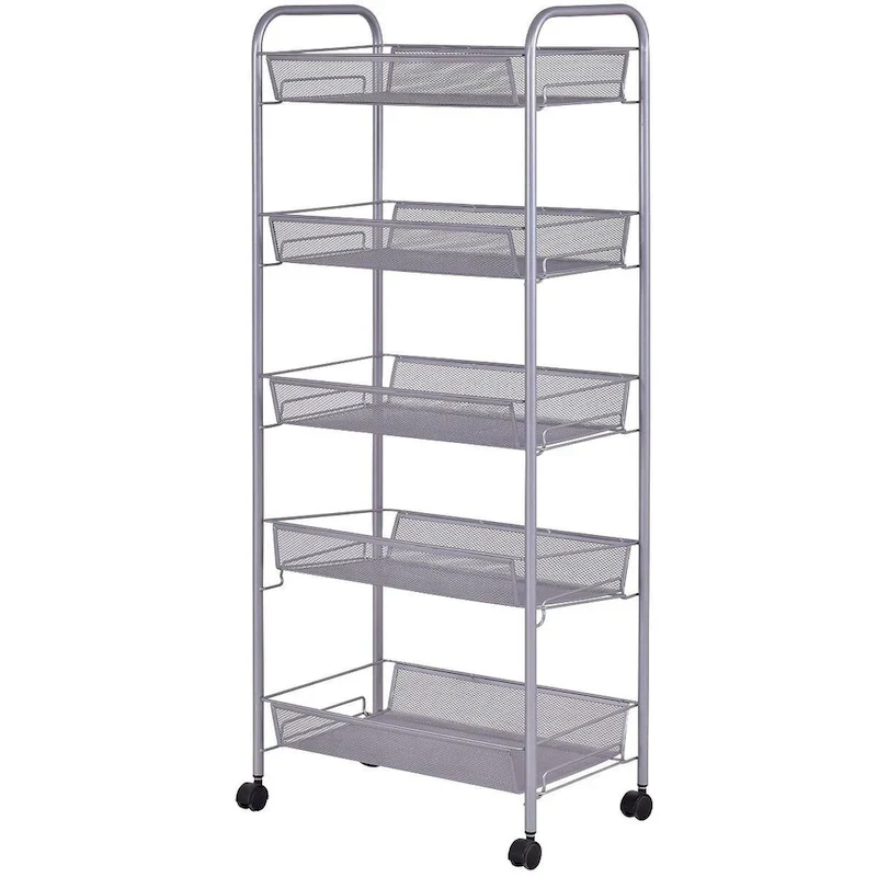 5 Tier Storage Rack Trolley Cart With Four 360 Degree Swivel Wheels - 17.5 x 10.5 x 41 (L x W x H)
