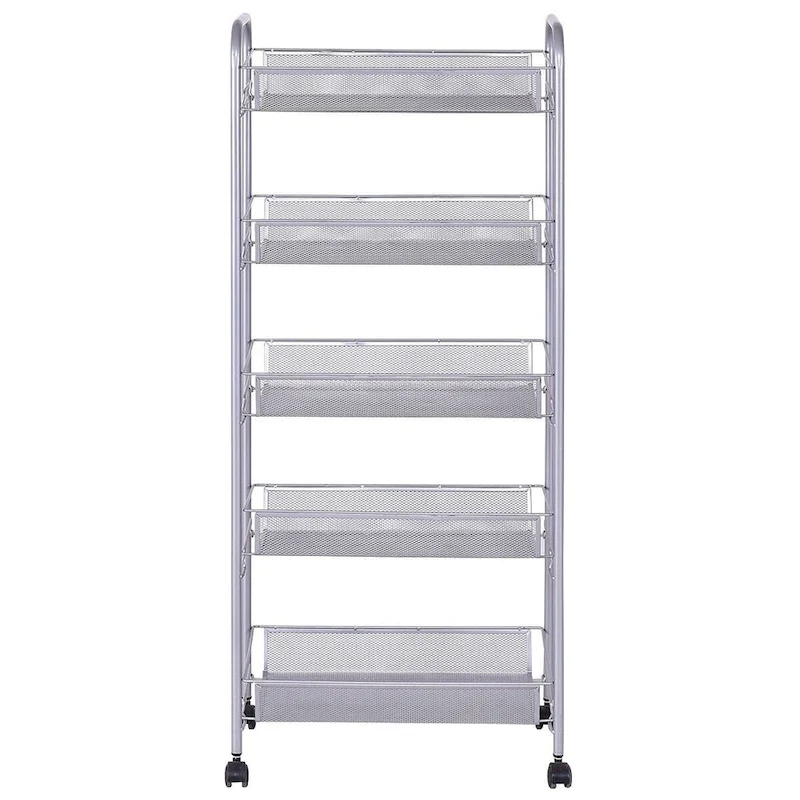 5 Tier Storage Rack Trolley Cart With Four 360 Degree Swivel Wheels - 17.5 x 10.5 x 41 (L x W x H)