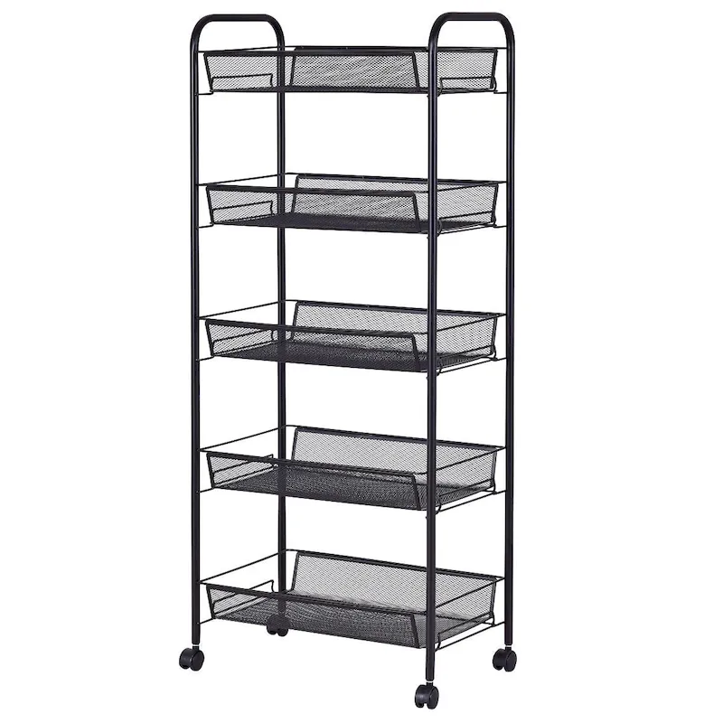 5 Tier Storage Rack Trolley Cart With Four 360 Degree Swivel Wheels - 17.5 x 10.5 x 41 (L x W x H)
