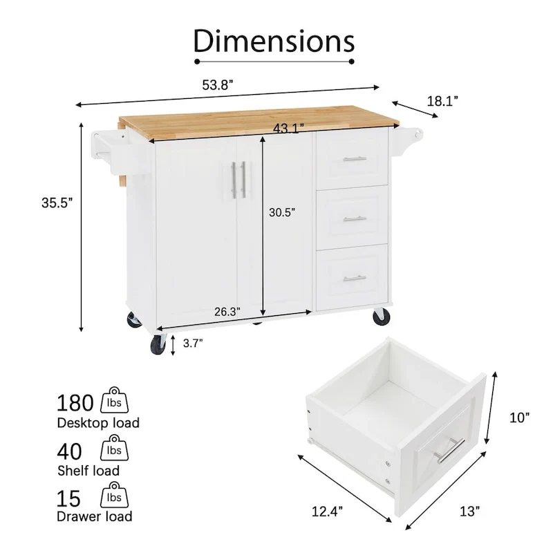 Rolling Kitchen Island Cart, Kitchen Island with Drop Leaf Counter top and Barn Door