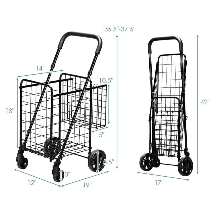 Folding Shopping Basket Rolling Trolley with Adjustable Handle