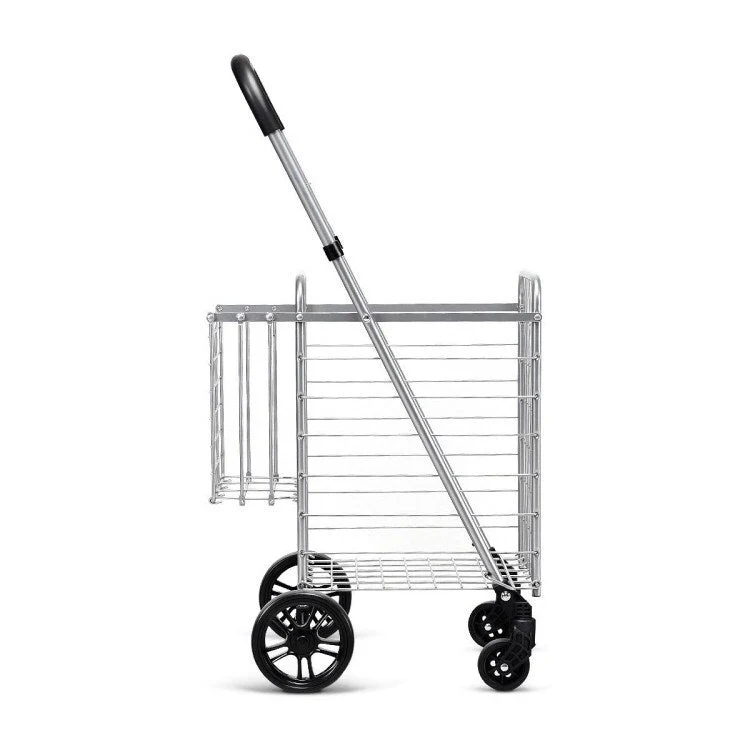 Folding Shopping Basket Rolling Trolley with Adjustable Handle