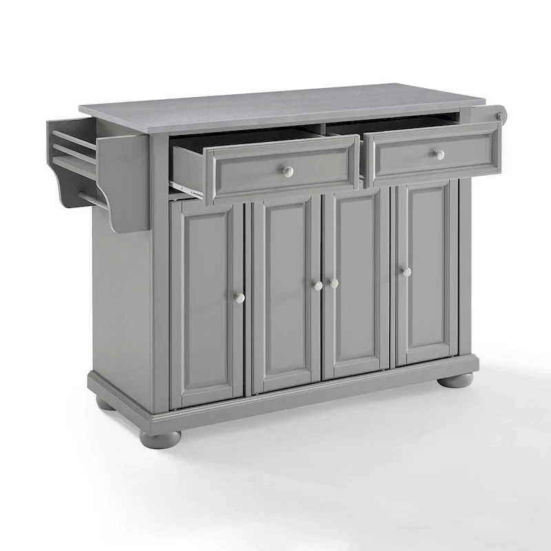 Crosley Alexandria Stainless Steel Top Kitchen Island In Vintage Grey - 51.5 W x 18 D x 36 H