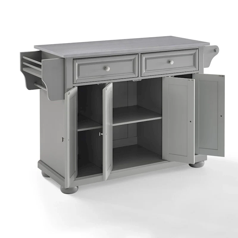 Crosley Alexandria Stainless Steel Top Kitchen Island In Vintage Grey - 51.5 W x 18 D x 36 H