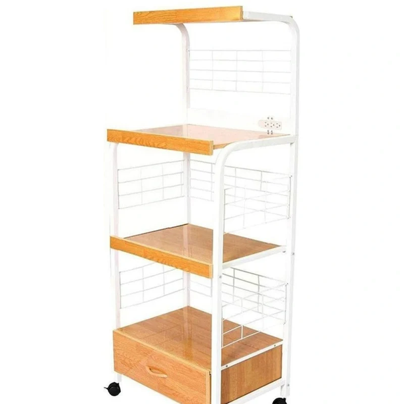 59.5 Tall 3-Tier Microwave Kitchen Cart With Drawer And Outlet(no include stool)