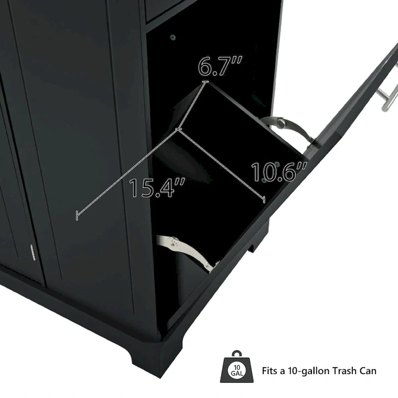 Fluted Kitchen Island with Trash Can Storage Cabinet, Power Outlet, Rolling Kitchen Islands on 5 Wheels with 3 Open Side Racks