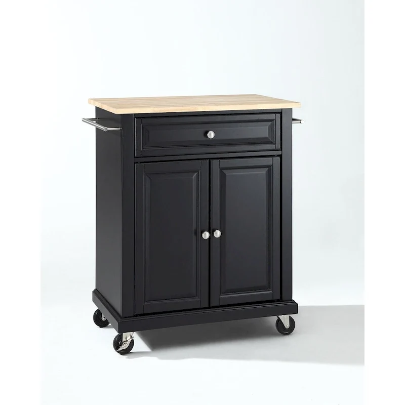 Crosley Black Wood Portable Kitchen Cart/Island with Natural Wood Top - 31W x 18D x 35.5H