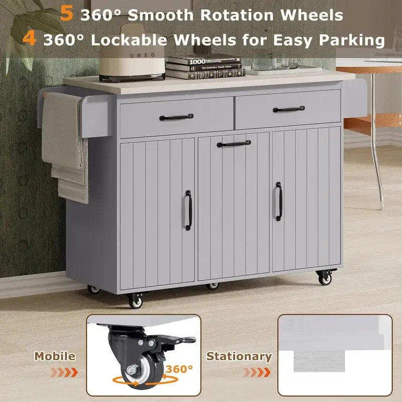 Alger Kitchen Island with Trash Can Storage Cabinet
