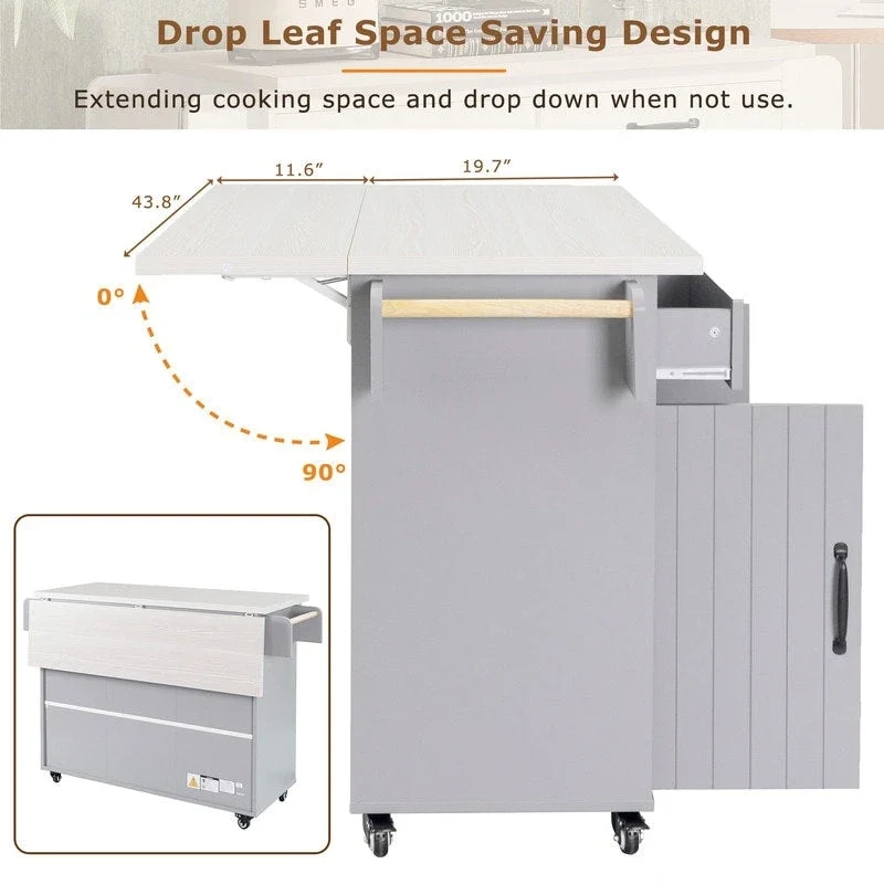 Alger Kitchen Island with Trash Can Storage Cabinet