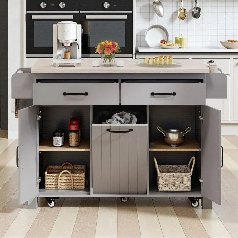 Alger Kitchen Island with Trash Can Storage Cabinet