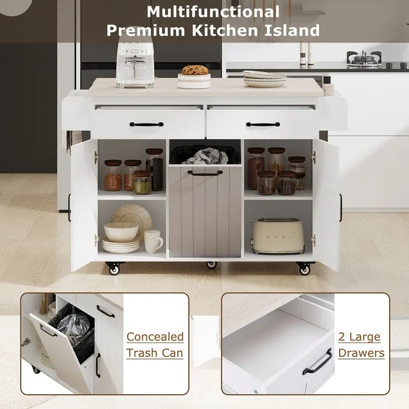 Alger Kitchen Island with Trash Can Storage Cabinet