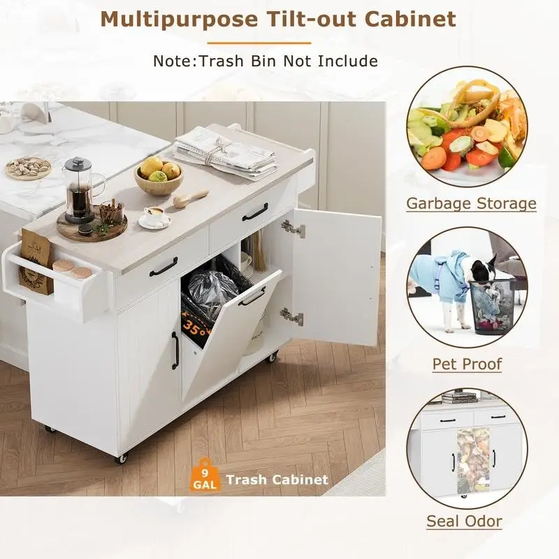 Alger Kitchen Island with Trash Can Storage Cabinet