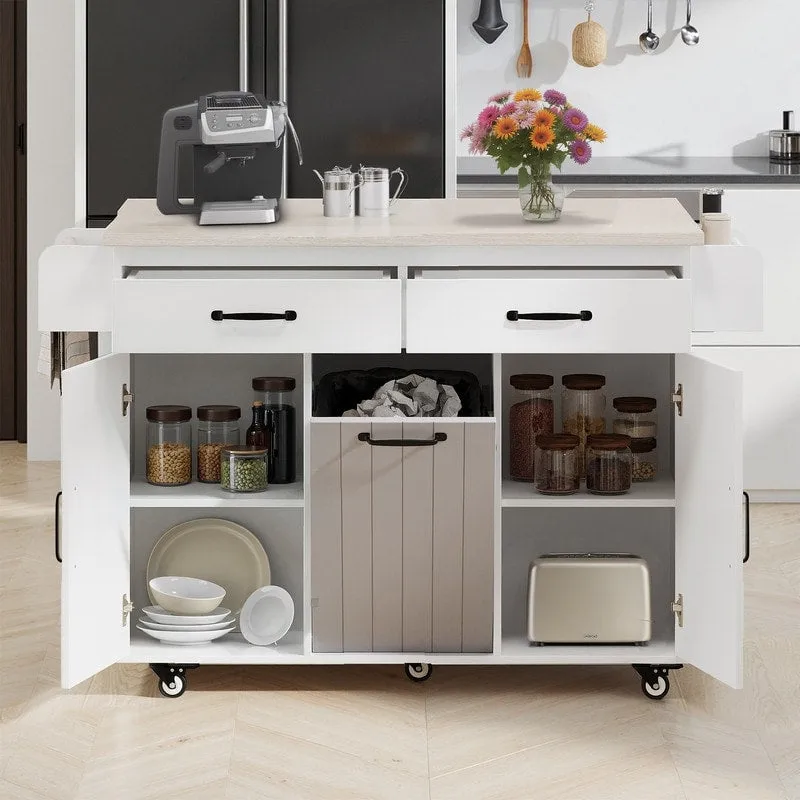 Alger Kitchen Island with Trash Can Storage Cabinet