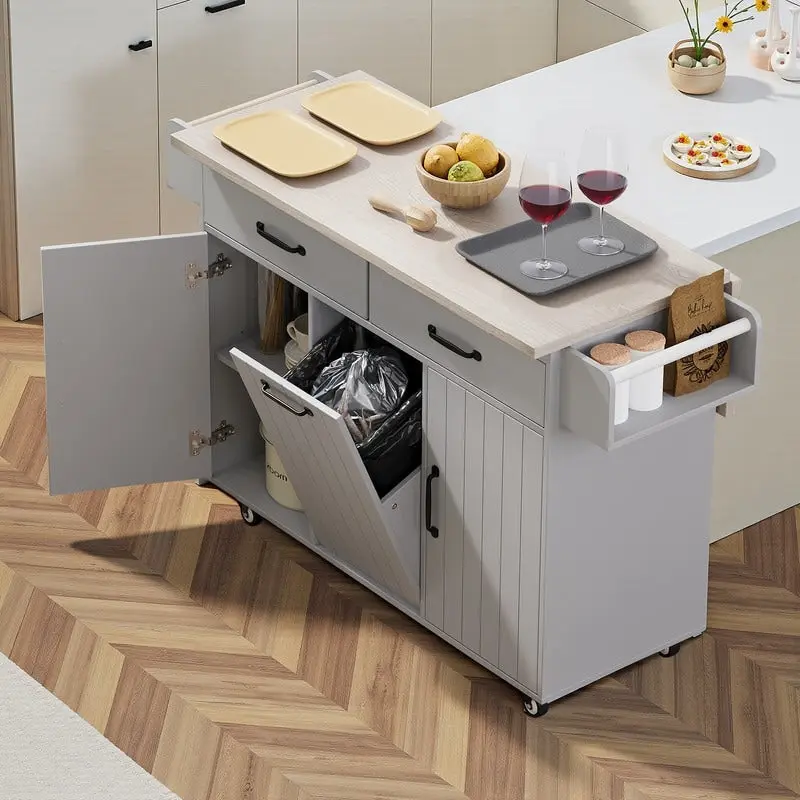 Alger Kitchen Island with Trash Can Storage Cabinet