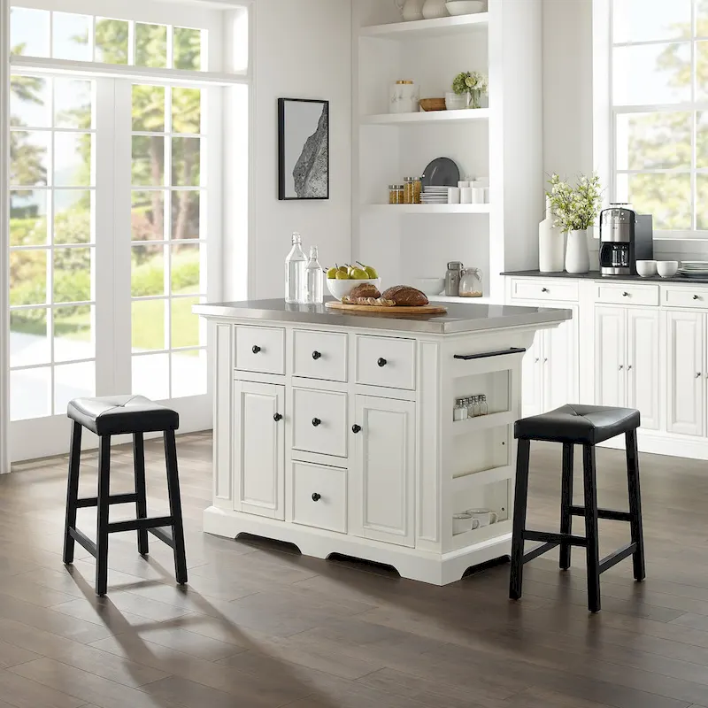 Crosley Julia Island with Upholstered Saddle Stools - 51d x 50w x 36h