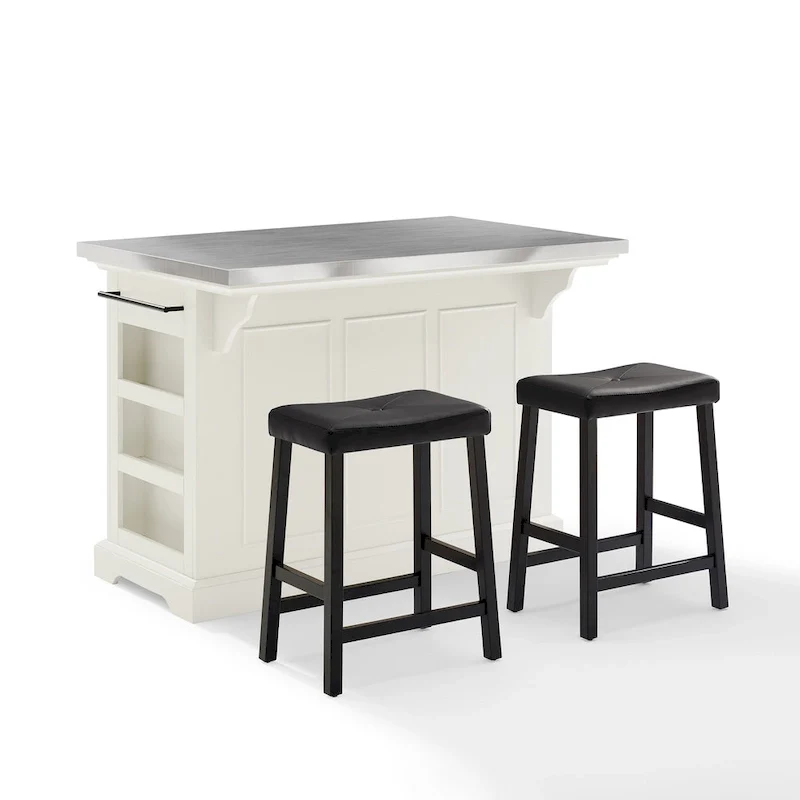 Crosley Julia Island with Upholstered Saddle Stools - 51d x 50w x 36h