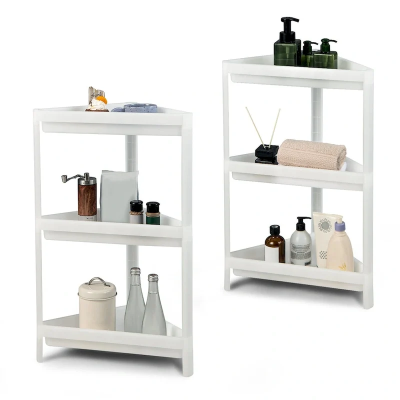 Gymax 2PCS 3 Tier Detachable Floor Corner Shower Shelf Counter Corner