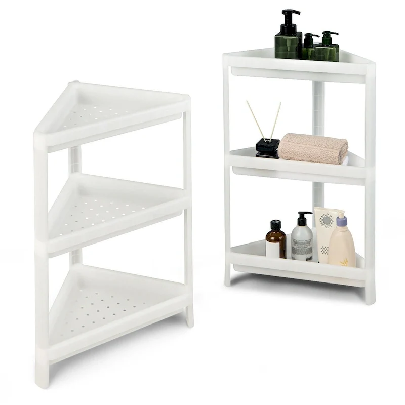 Gymax 2PCS 3 Tier Detachable Floor Corner Shower Shelf Counter Corner