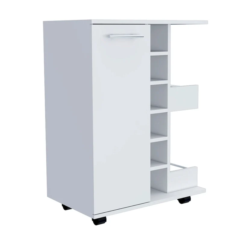 Wooden Bar Cart, Kitchen Serving Cart with Wine Rack and 1-Door Cabinet, 23.6x14.8x32.2 in.