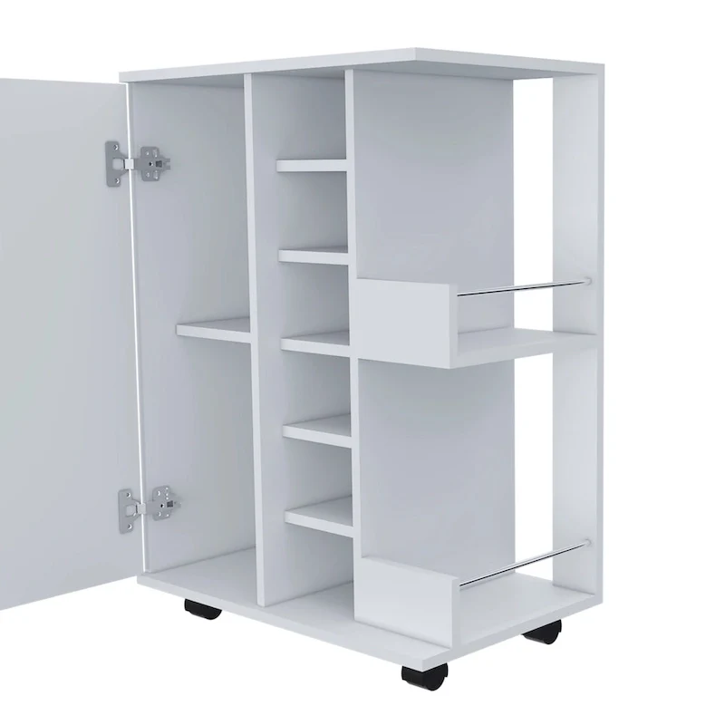 Wooden Bar Cart, Kitchen Serving Cart with Wine Rack and 1-Door Cabinet, 23.6x14.8x32.2 in.