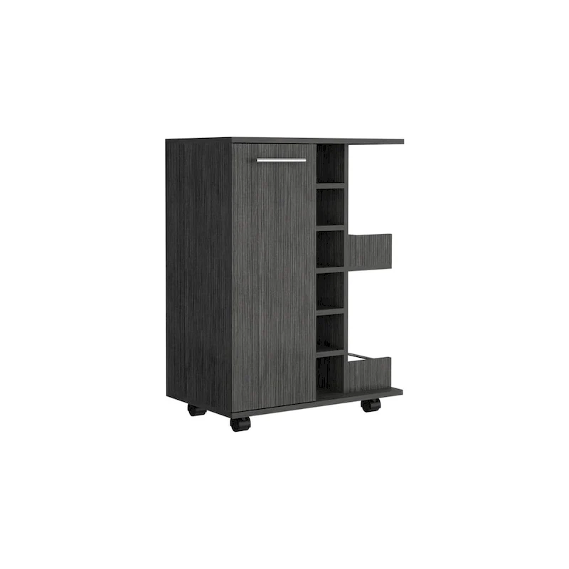 Wooden Bar Cart, Kitchen Serving Cart with Wine Rack and 1-Door Cabinet, 23.6x14.8x32.2 in.