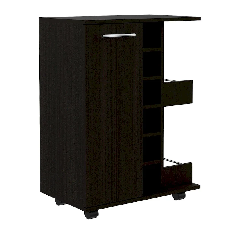 Wooden Bar Cart, Kitchen Serving Cart with Wine Rack and 1-Door Cabinet, 23.6x14.8x32.2 in.