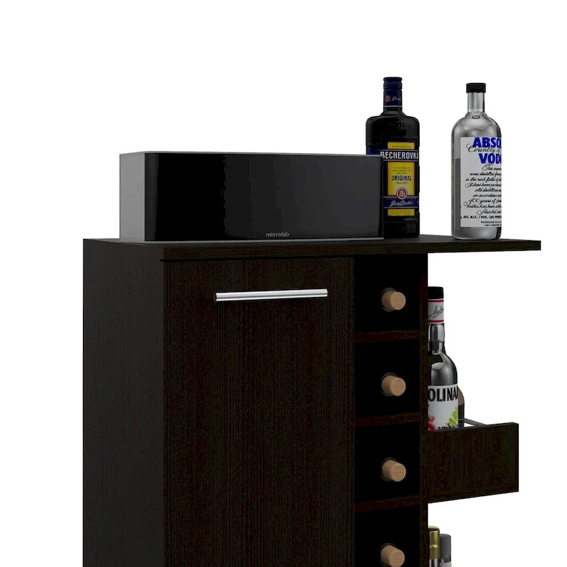 Wooden Bar Cart, Kitchen Serving Cart with Wine Rack and 1-Door Cabinet, 23.6x14.8x32.2 in.