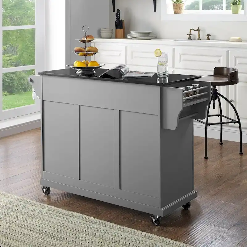 Crosley Solid Black Granite Top Kitchen Island - 51.5 W x 18 D x 34 H