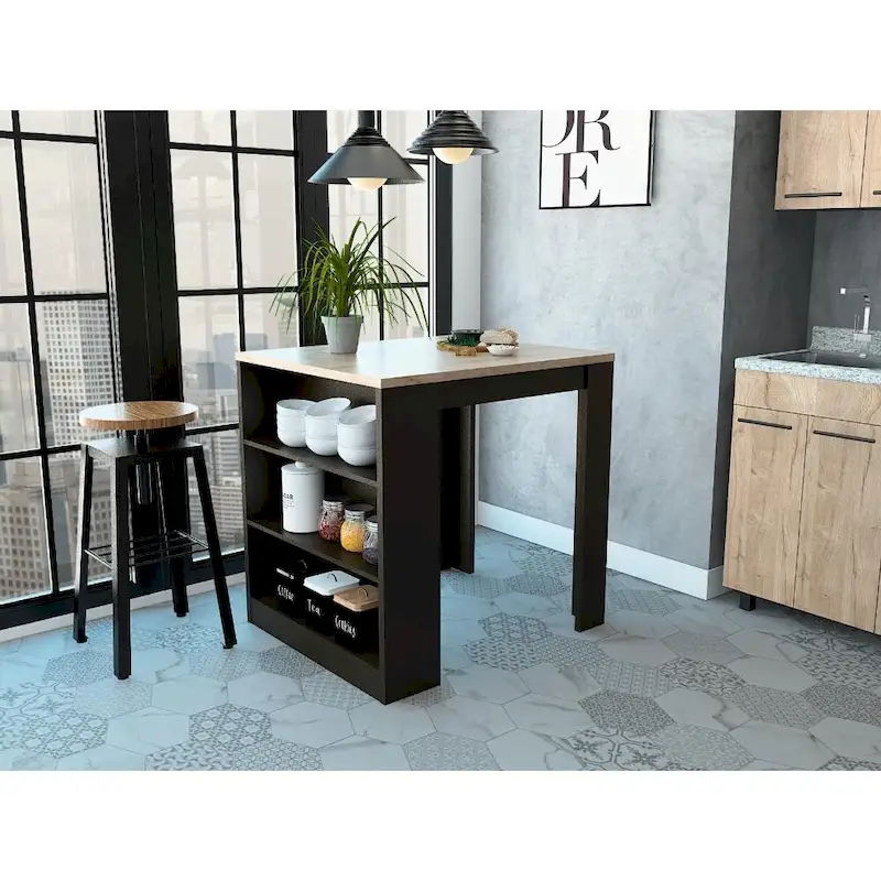 Danna Kitchen Counter Dining Table ,Two Legs, Three Side Shelves - N/A