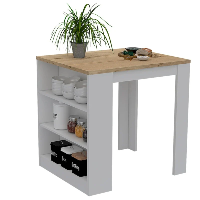 Danna Kitchen Counter Dining Table ,Two Legs, Three Side Shelves - N/A