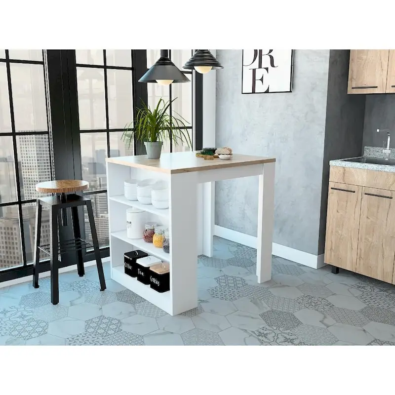 Danna Kitchen Counter Dining Table ,Two Legs, Three Side Shelves - N/A