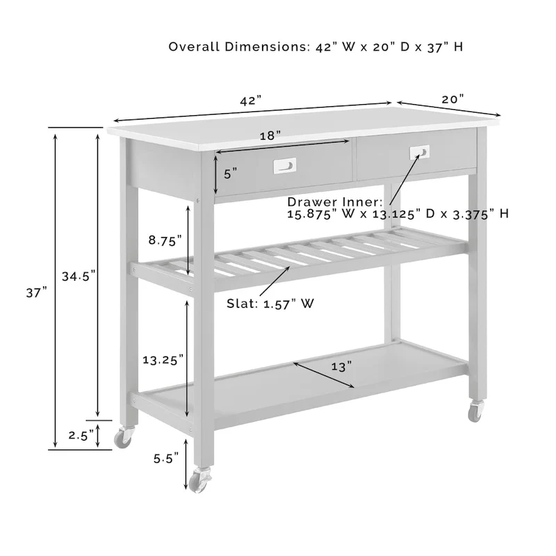 Crosley Chloe Stainless Steel Top Kitchen Island/Cart - 37H x 42W x 20D