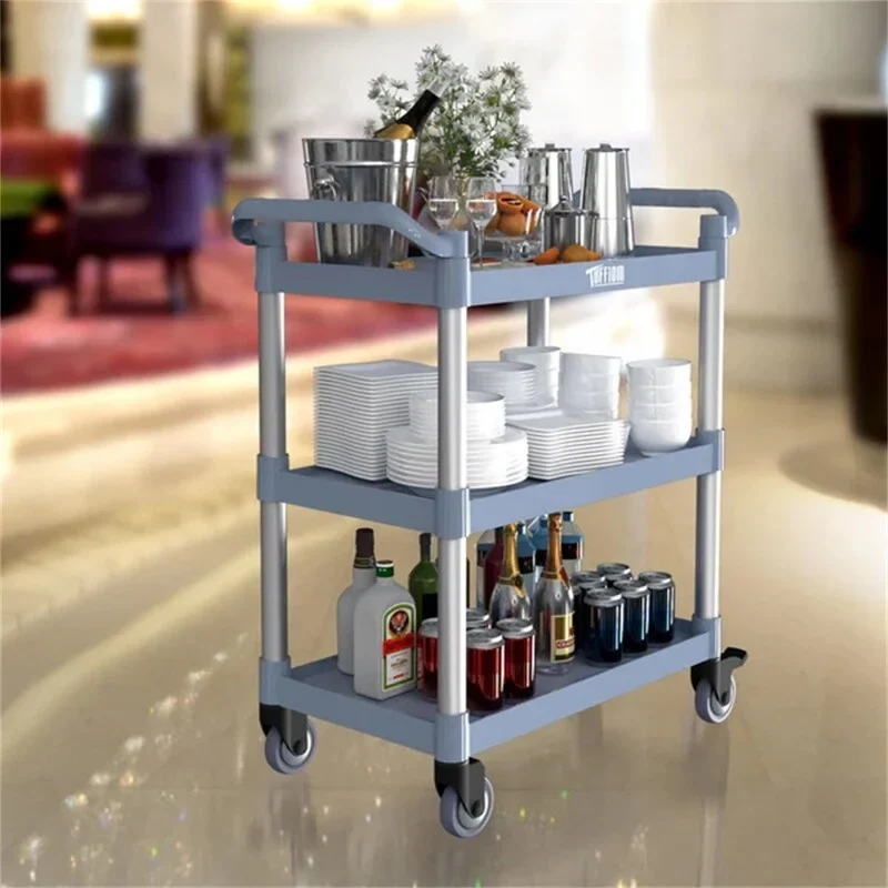 3 Tier Medium 390lbs Capacity Plastic Utility Cart with Wheels Grey