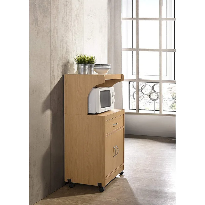 Hodedah HIK72 Microwave Kitchen Cart with Wheels Storage Shelf Cabinet, Gray - 60
