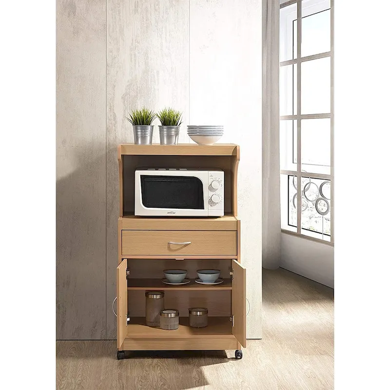 Hodedah HIK72 Microwave Kitchen Cart with Wheels Storage Shelf Cabinet, Gray - 60